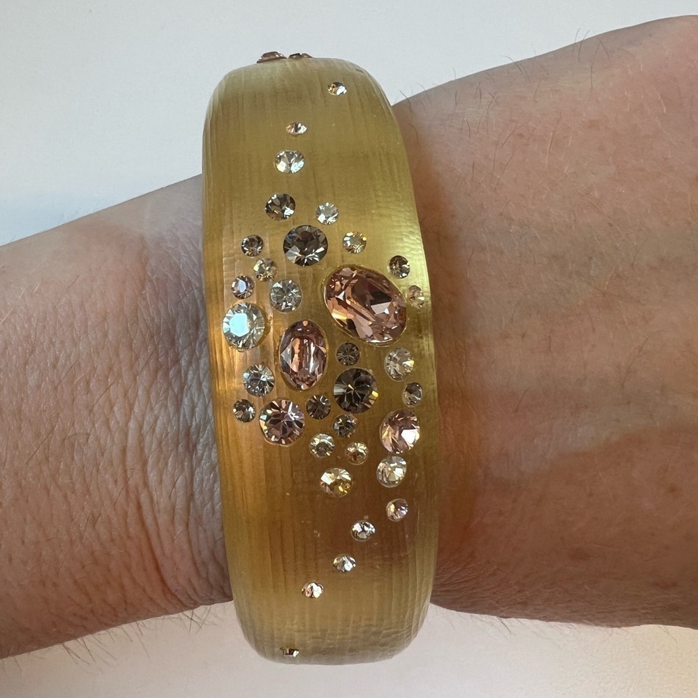 Alexis Bittar Gold Lucite Bangle With Crystal Embellishments. Unworn.